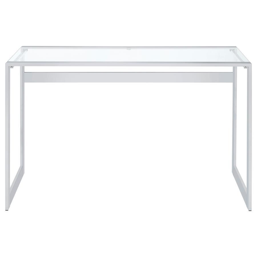 Hartford - Glass Top Writing Desk - Chrome by CoasterEssence | Bel Furniture