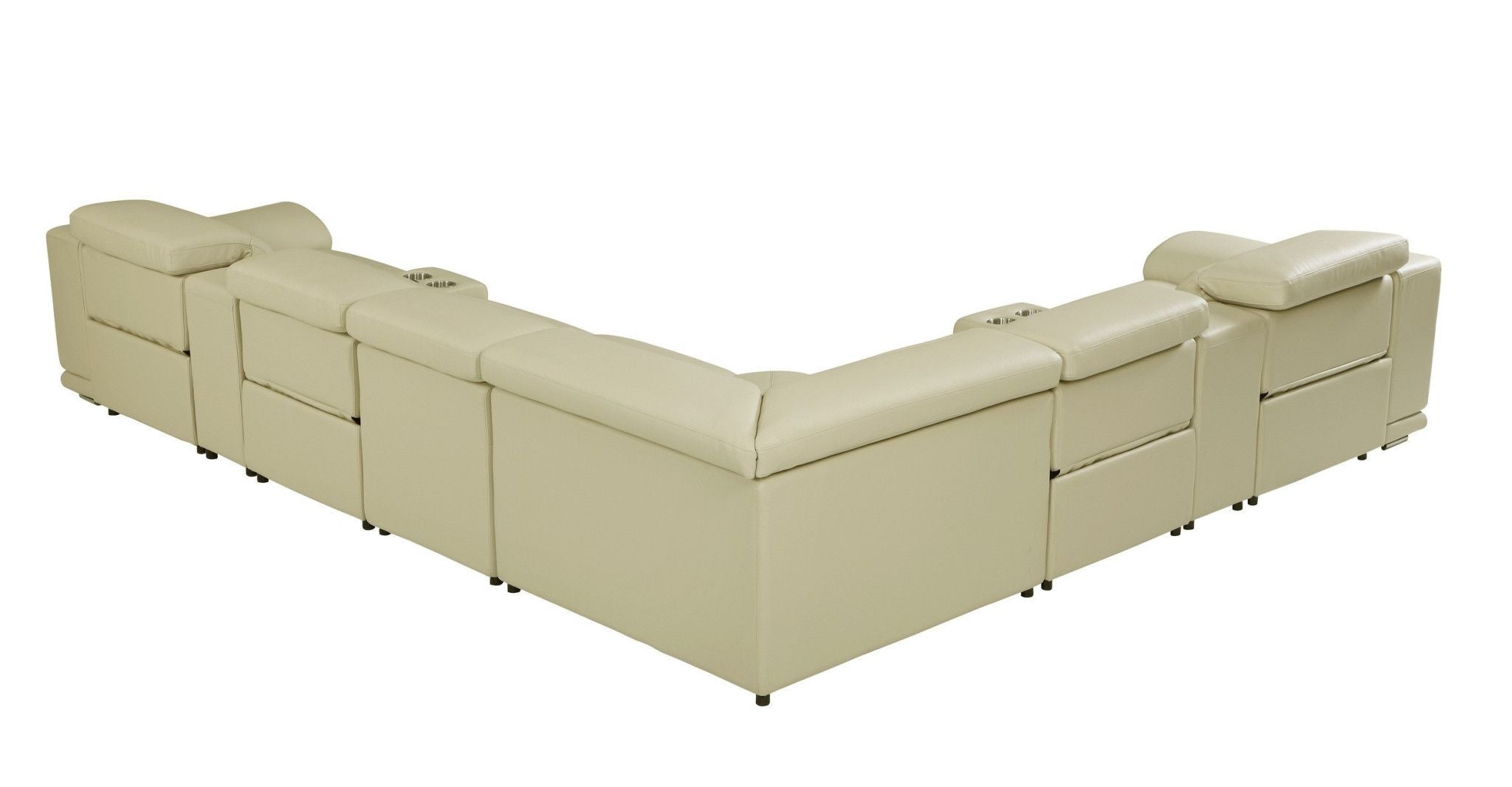 Italian Leather Power Recline L Shape Eight Piece Corner Sectional With Console - Beige