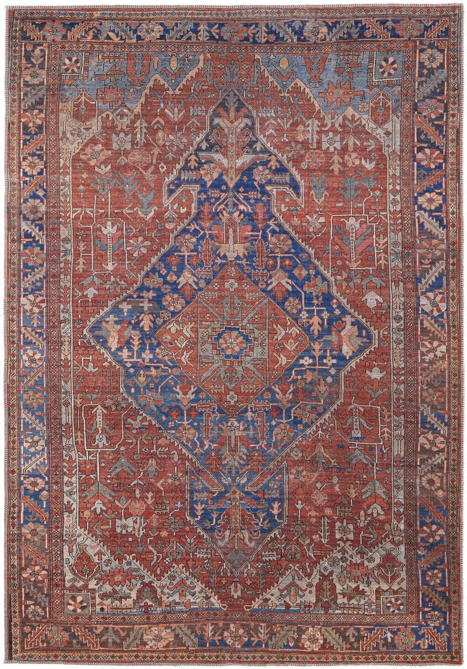 Floral Power Loom Area Rug - Red Tan And Blue - 2' X 3'
