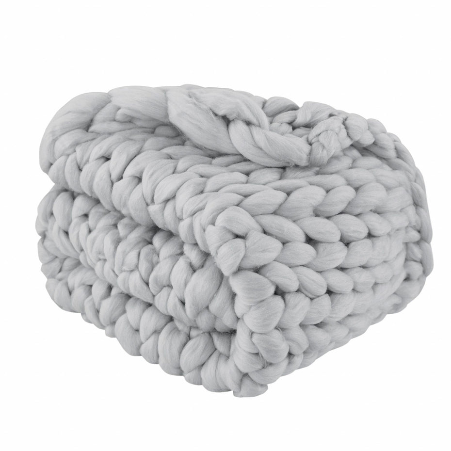 Boho Chunky Knit Throw Blanket - Light Gray