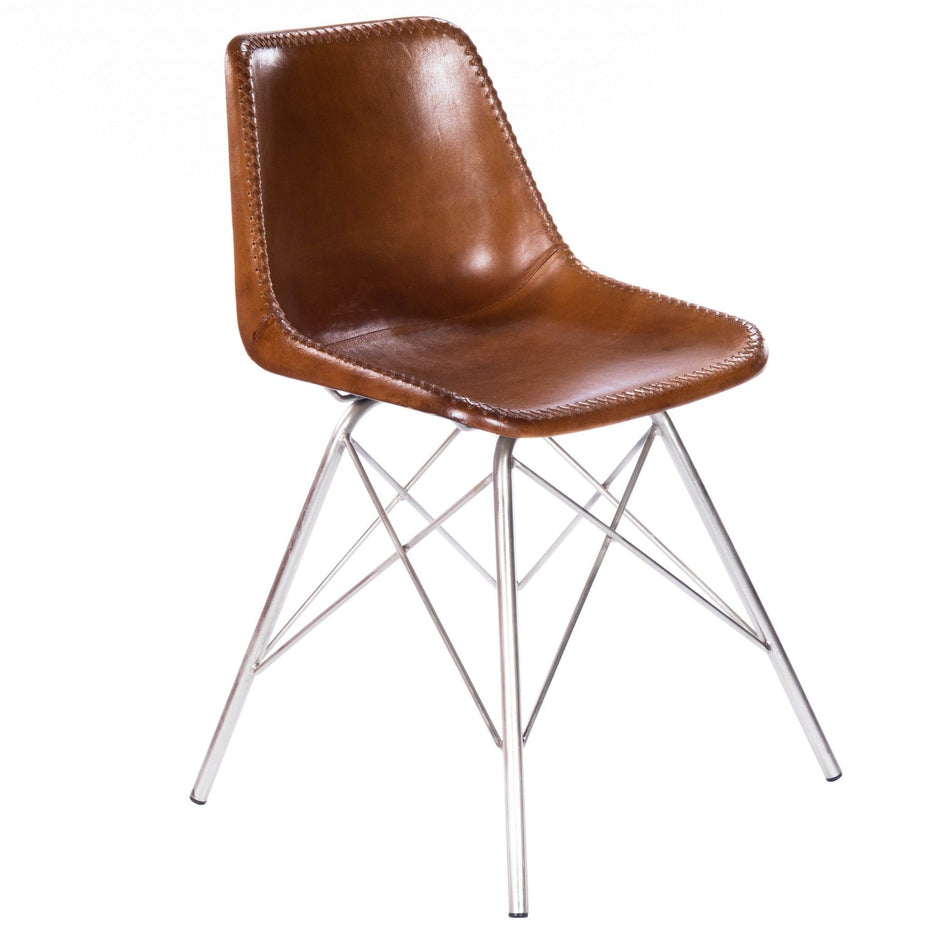 Faux Leather Side Chair 19" - Brown And Silver