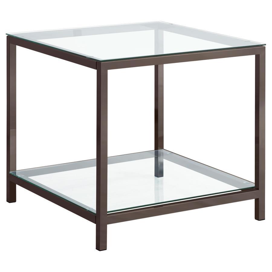 Trini - 1-Shelf Glass Top Side End Table - Black Nickel by CoasterEssence | Bel Furniture