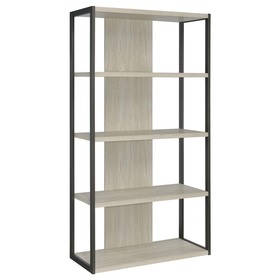 Loomis - 72" 4-Shelf Bookshelf - Whitewashed Gray by CoasterEssence | Bel Furniture