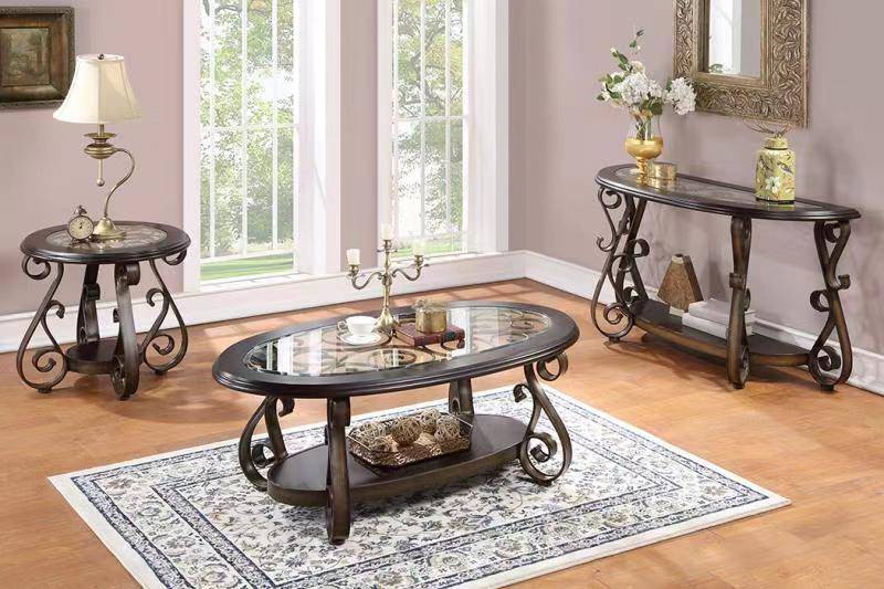 3-Piece Living Room Coffee Table Set with Glass Tops & Curved Metal Legs by Mollai Collections | Bel Furniture