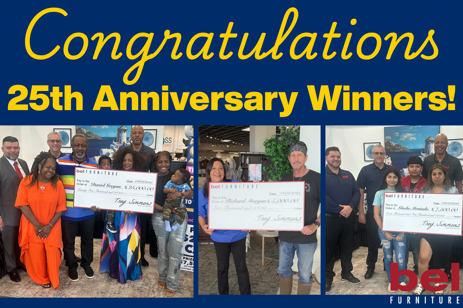 Bel Furniture Celebrates 25 Years of Giving Back: Meet the Winners of Our 25th Anniversary Sweepstakes
