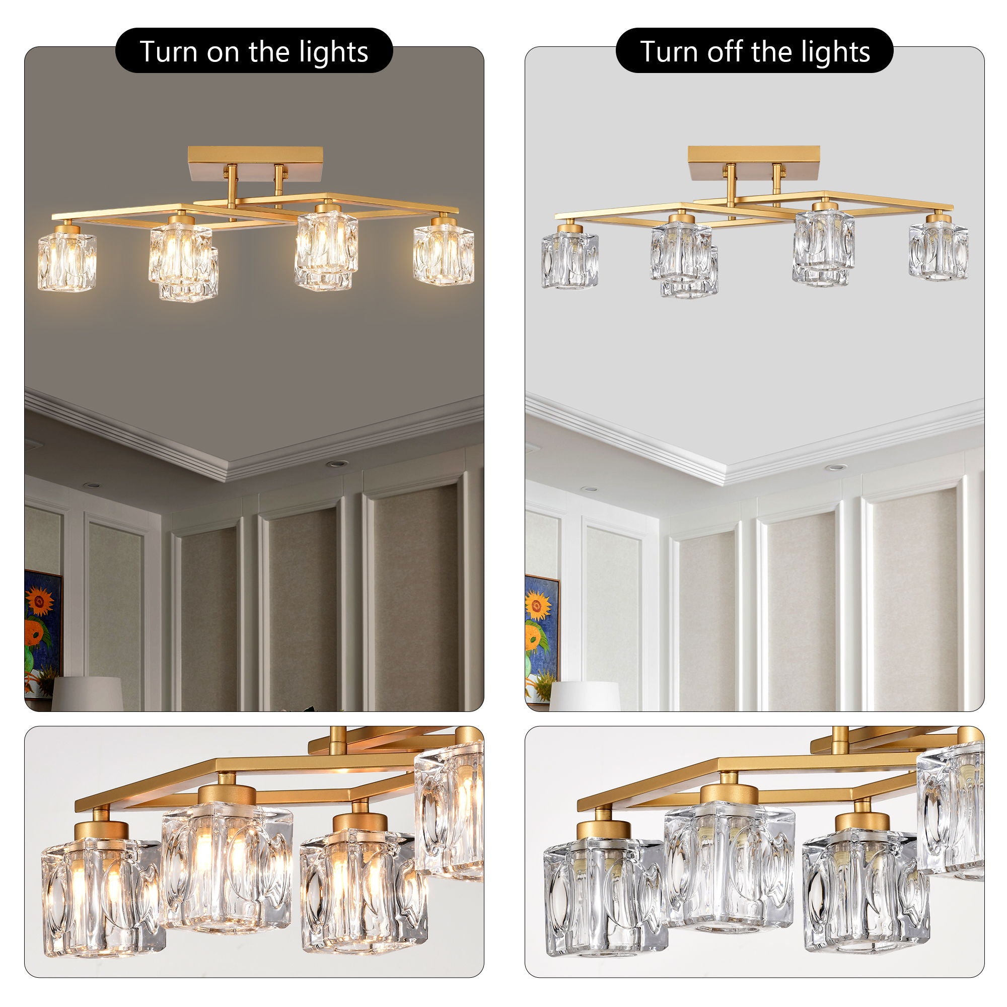 6 Light Crystal Ceiling Light For Dining Room, Modern Ceiling Lamp With Light Fixture For Entryway, Lobby, Kitchen, Bedroom, Living Room, Conference Room, (6*G9 Bulbs Included)