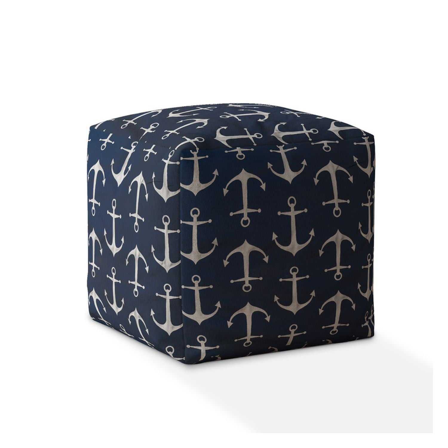 Twill Anchor Pouf Ottoman - Blue / Gray