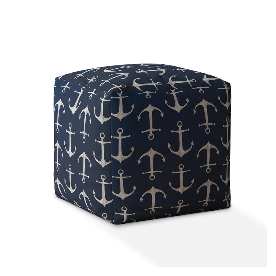 Twill Anchor Pouf Ottoman - Blue / Gray