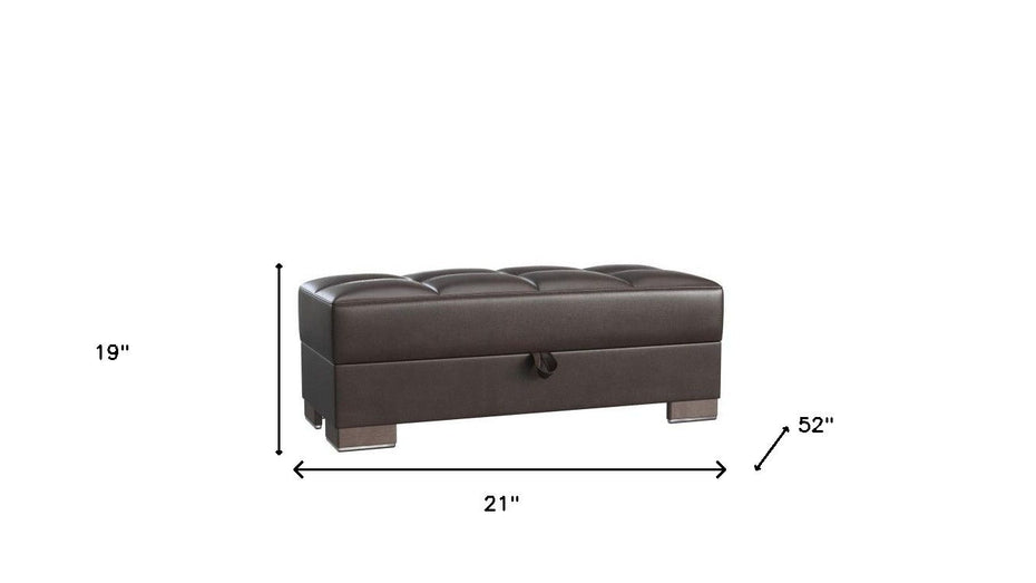 Faux Leather Tufted Storage Ottoman - Brown