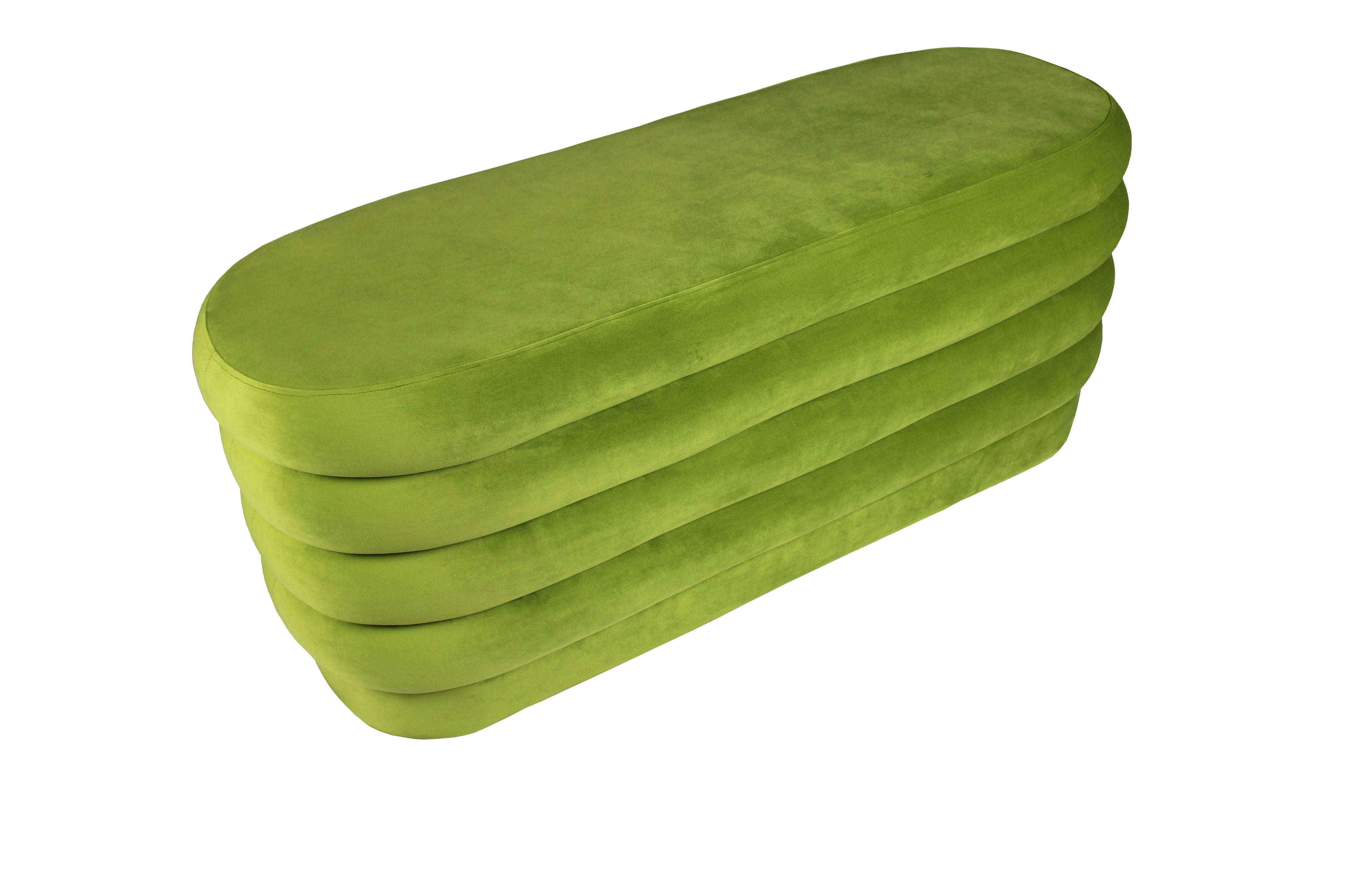 Velvet Tufted Oval Ottoman - Green