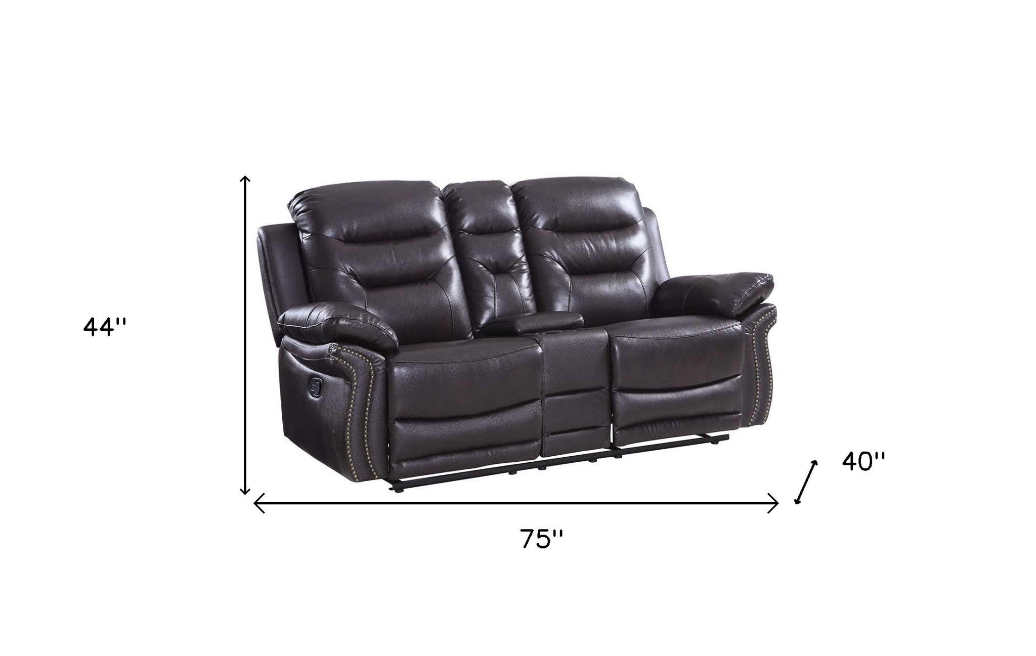 Faux Leather Manual Reclining Love Seat With Storage - Brown