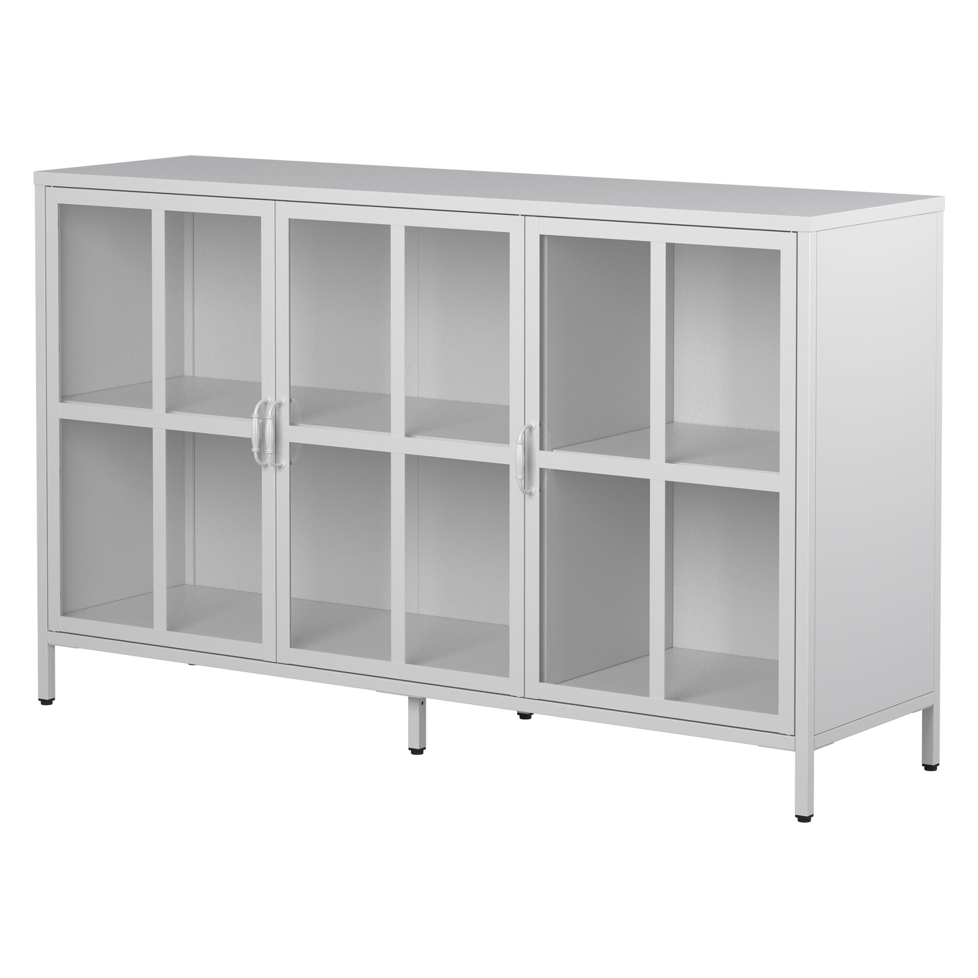 Heavy Duty Metal Modern Sideboard Buffet Cabinet With Storage Premium Steel Storage Cabinet, Adjustable Feet, Glass Doors, Large Capacity Organizer