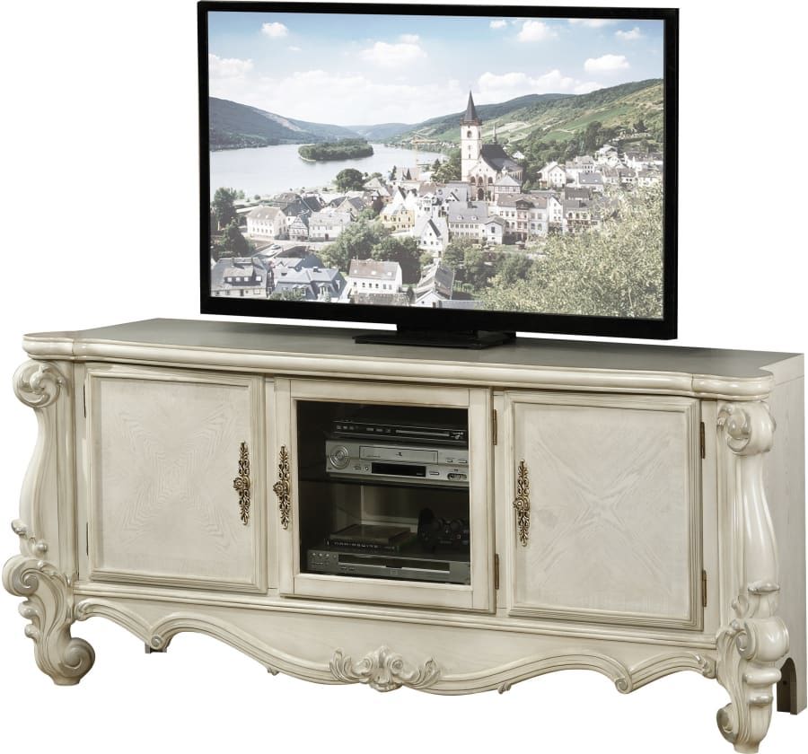 Wood Poly Resin Glass TV Console - Bone White