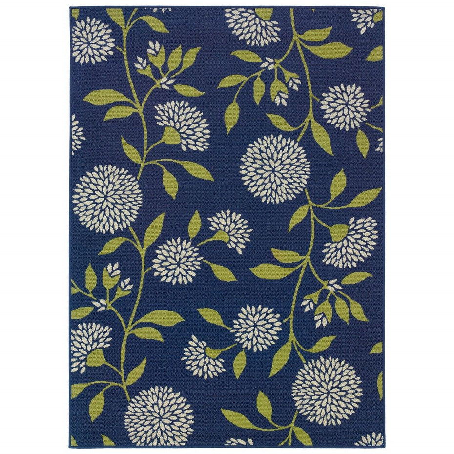 4' X 5' Floral Indoor Outdoor Area Rug - Blue