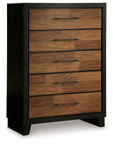 Kraeburn - Brown / Black - Five Drawer Chest by Benchcraft® | Bel Furniture