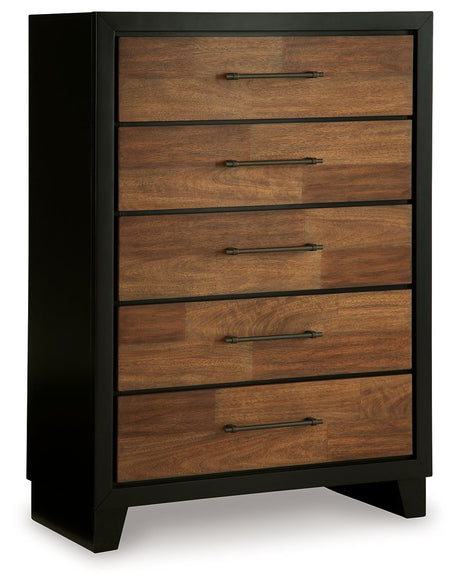 Kraeburn - Brown / Black - Five Drawer Chest by Benchcraft® | Bel Furniture
