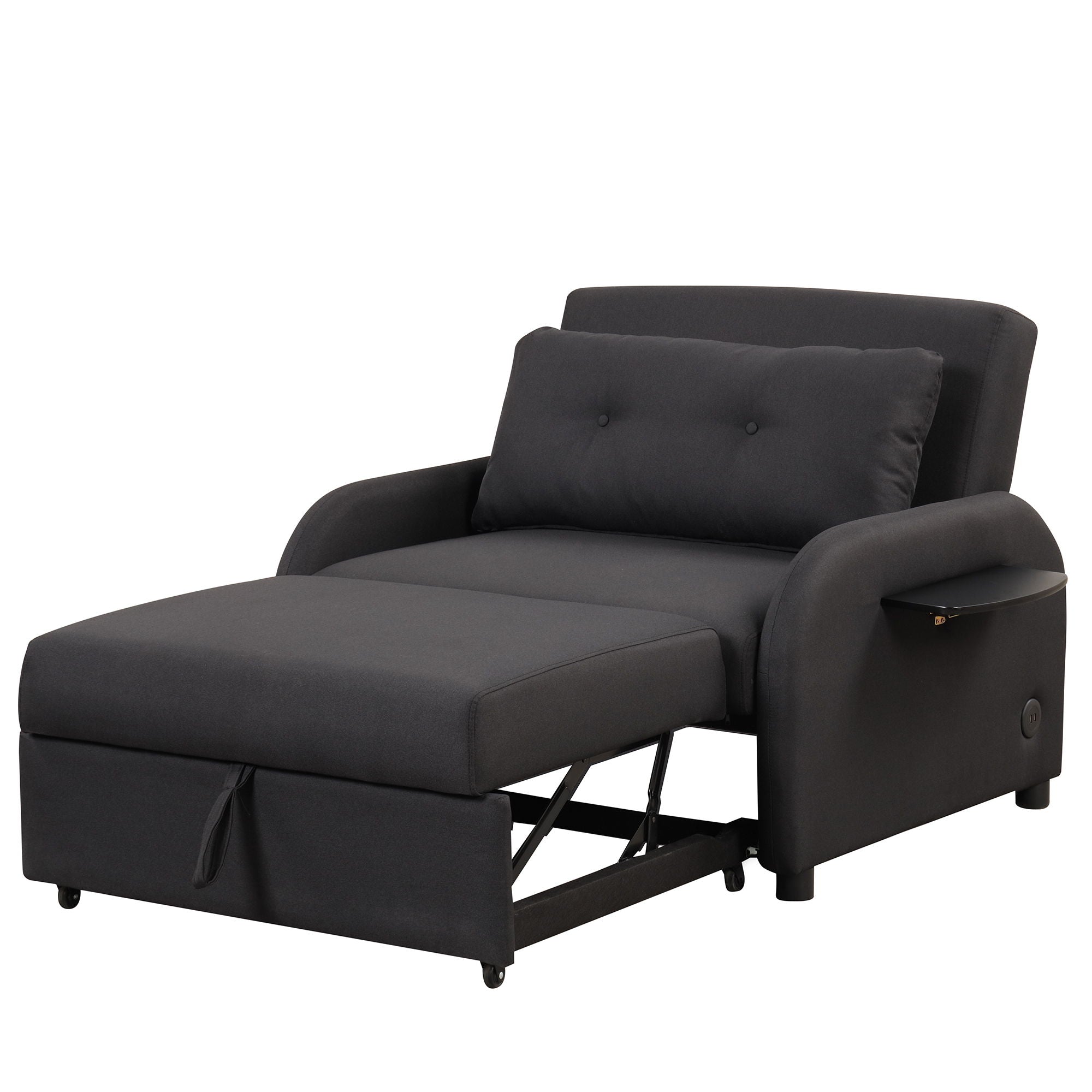 Pull Out Sofa Sleeper 3 In 1 With 2 Wing Table And USB Charge For Nap Line Fabric For Living Room Recreation Room