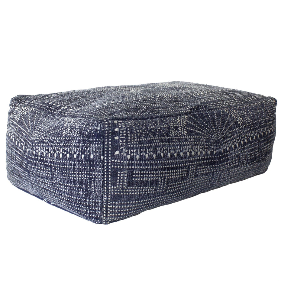 Patterned Rectangle Pouf - Navy Blue