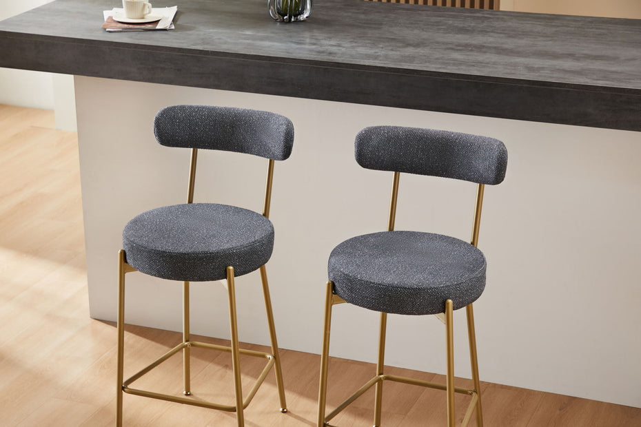 Modern Bar Stools (Set of 2) Counter Height Bar Stools For Kitchen Counter Upholstered Sherpa Counter Stools With Backs Kitchen Island Stool - Dark Gray