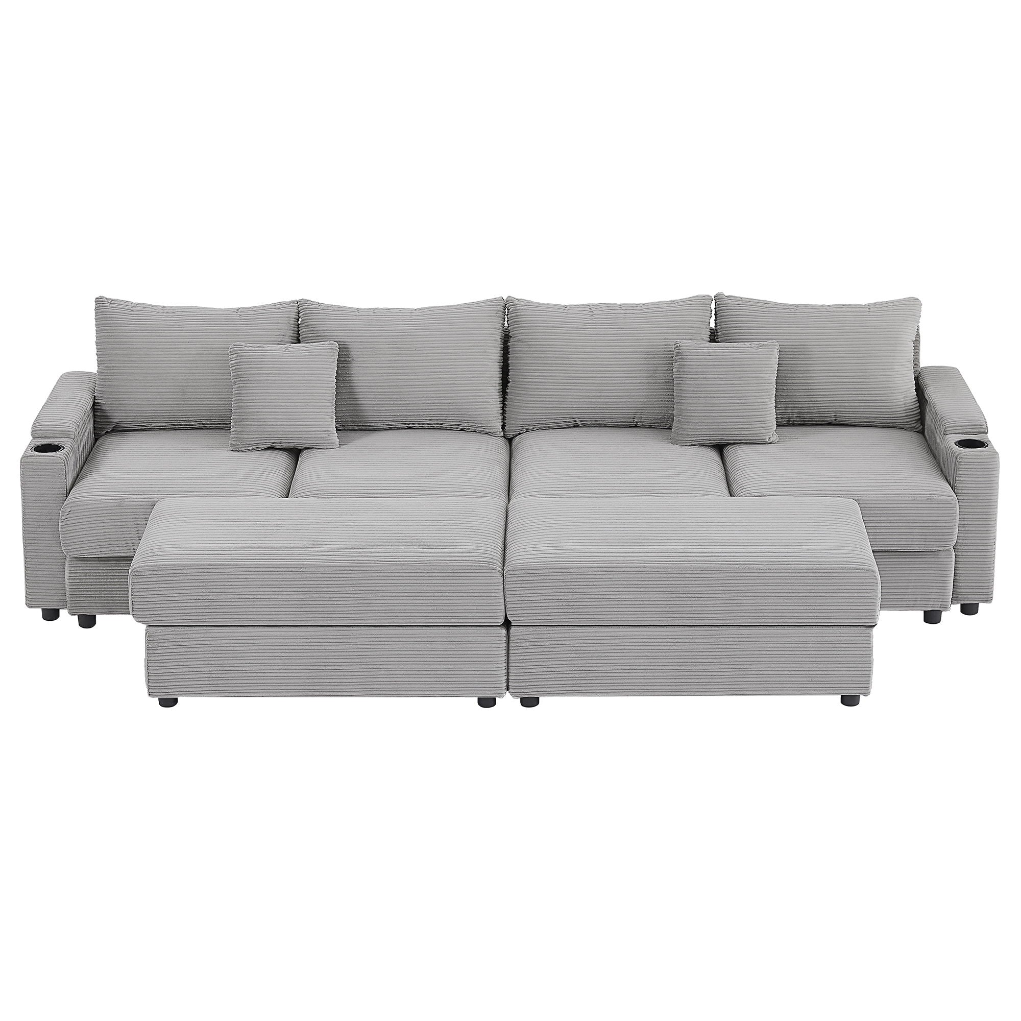 Modern Style Loveseat Sofa Sectional Sofa Couch With Storage Space, A Movable Ottoman, Two USB Ports, Two Cup Holders, A Phone Holder For Living Room