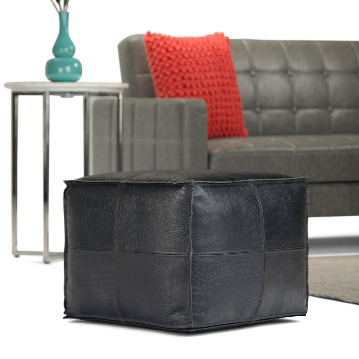 Bowen - Square Pouf - Black by Simpli-Home | Bel Furniture