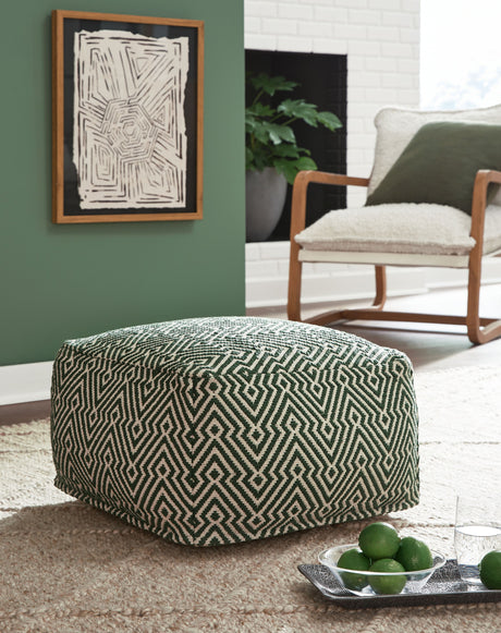 Abacy - Green / Ivory - Pouf by Signature Design by Ashley® | Bel Furniture