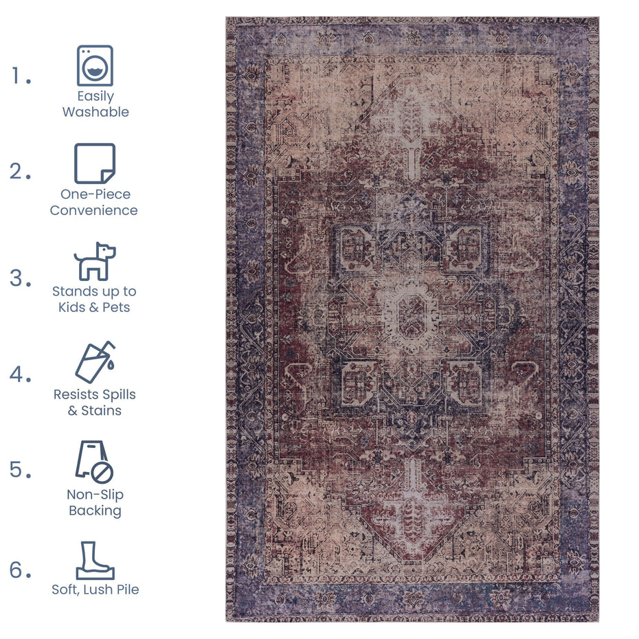 Area Rugs Washable Rug, Low-Pile, Non-Slip, Non-Shedding, Foldable, Kid & Pet Friendly Area Rugs