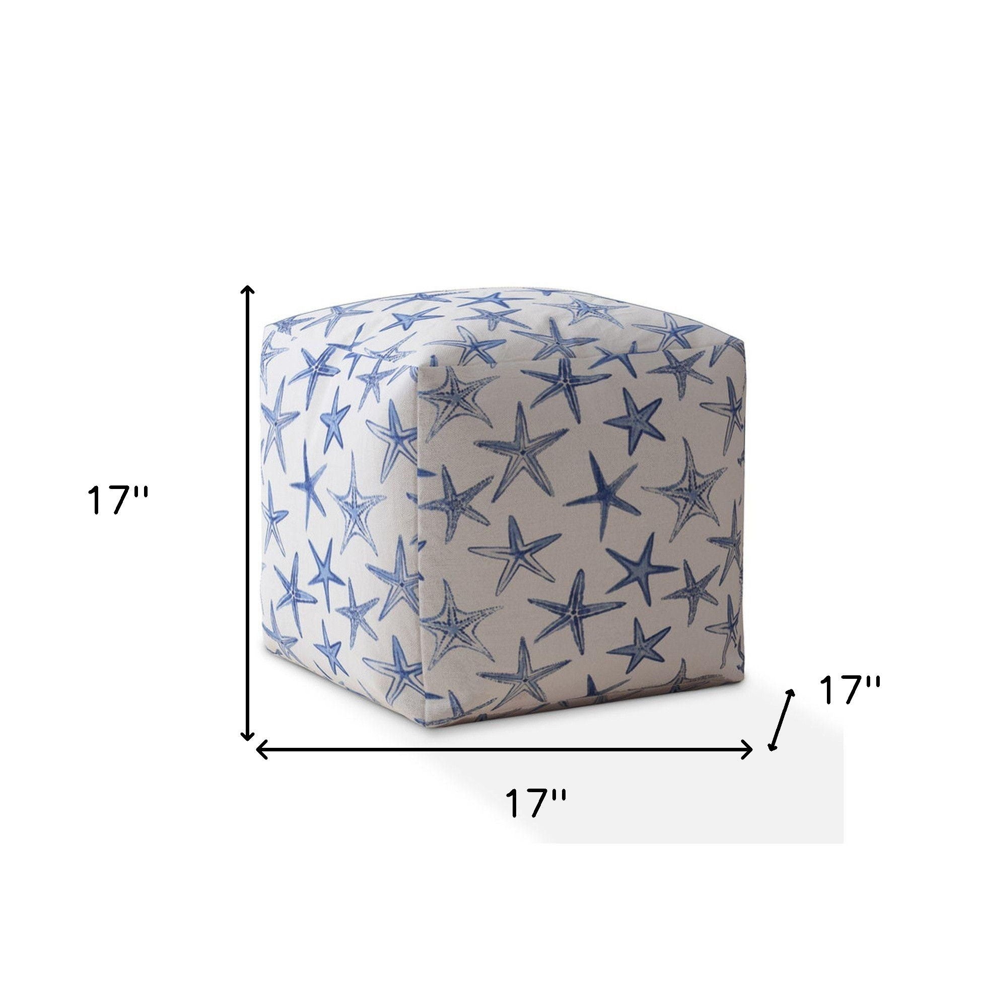 Canvas Abstract Pouf Cover - Blue / White