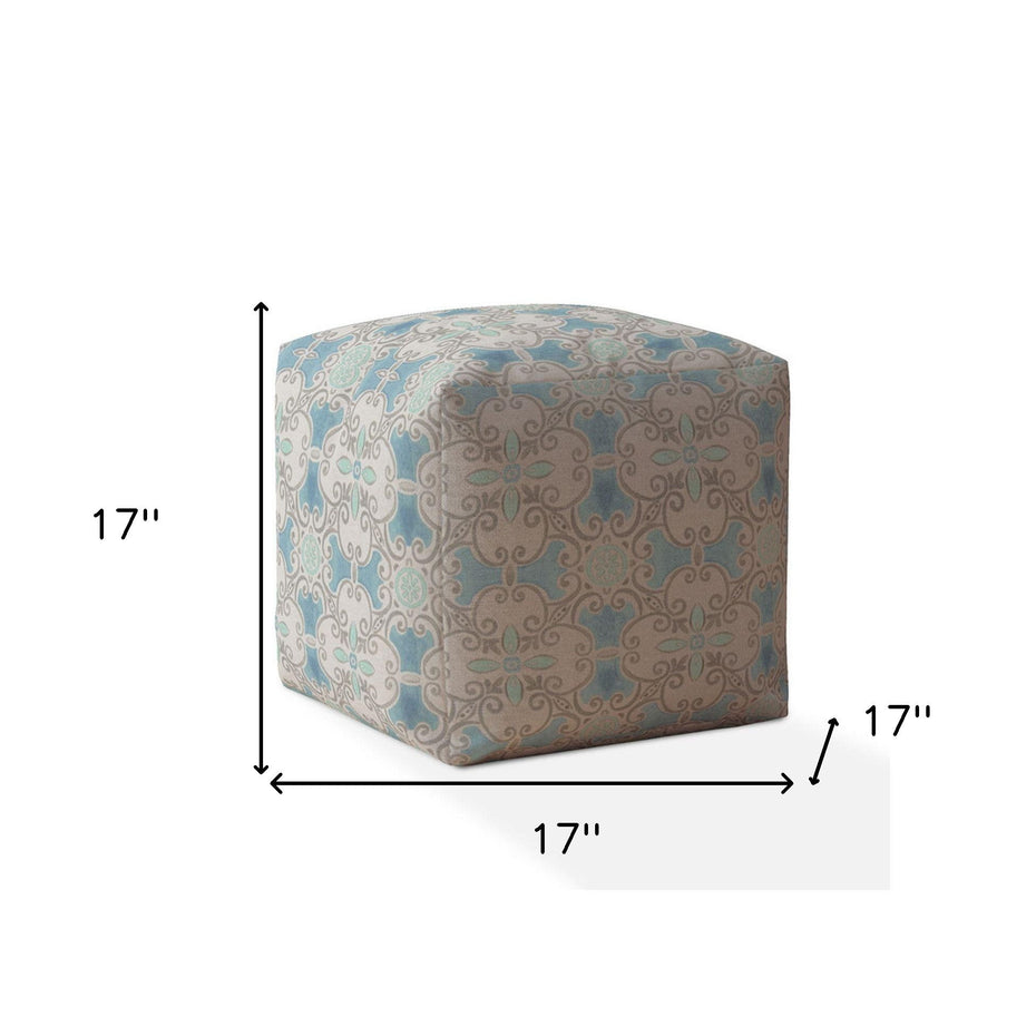 Cotton Ikat Pouf Ottoman - Blue