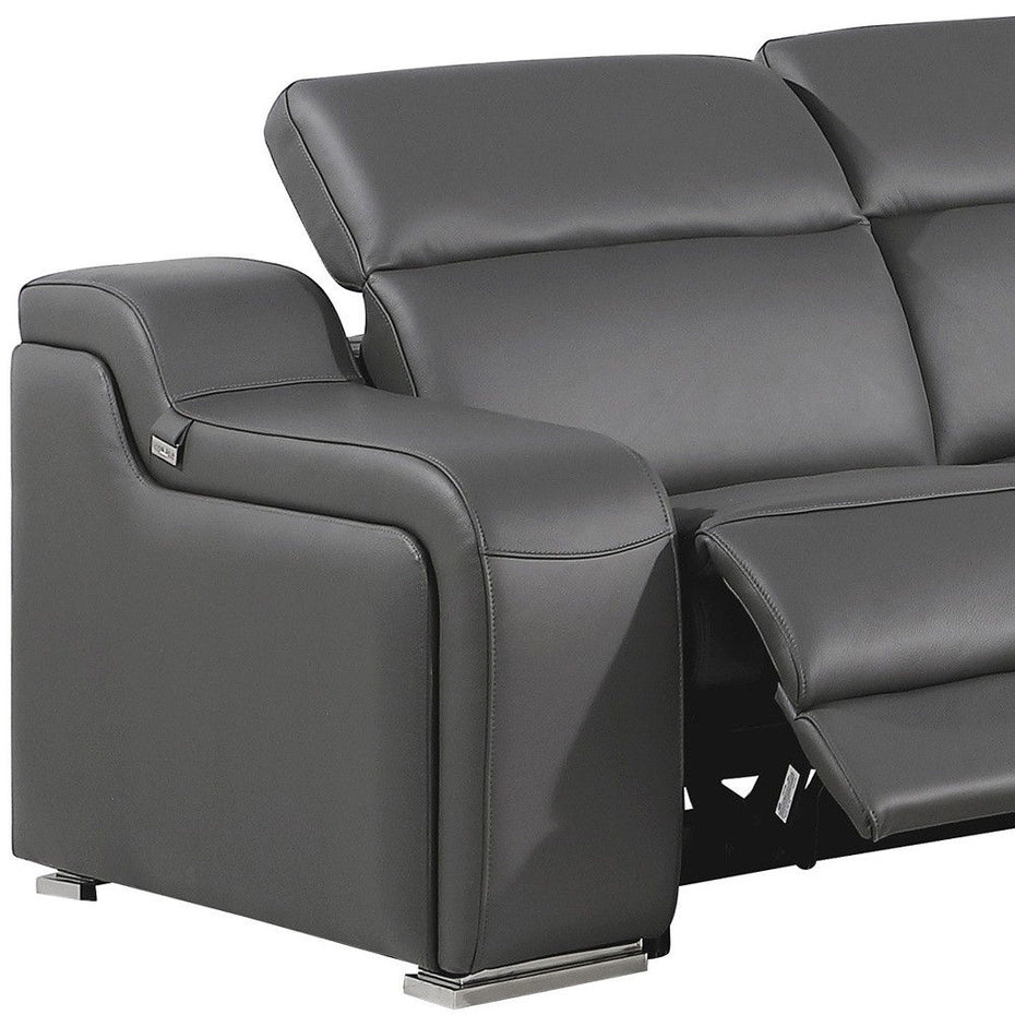 Italian Leather Power Reclining L Shaped Five Piece Corner Sectional - Dark Gray