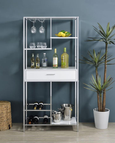 Figueroa - 5-Shelf Wine Storage Bar Cabinet - White High Gloss by Coaster Fine Furniture | Bel Furniture
