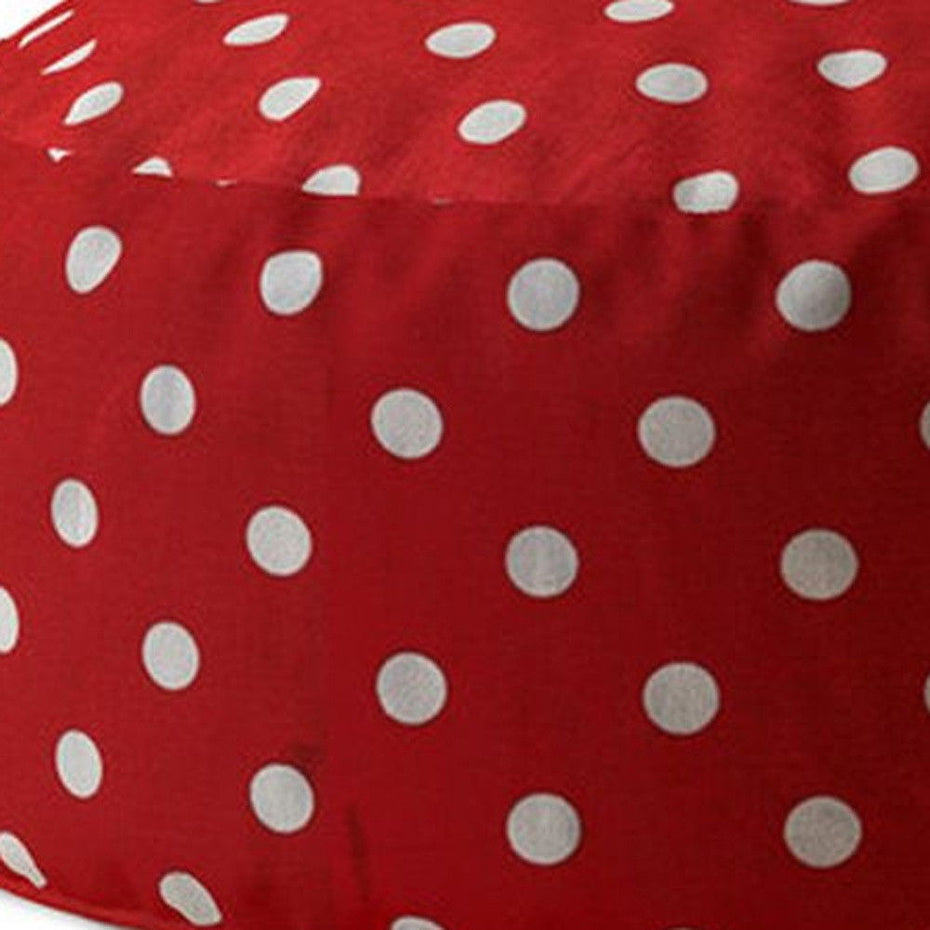 Cotton Round Polka Dots Pouf Ottoman - Red