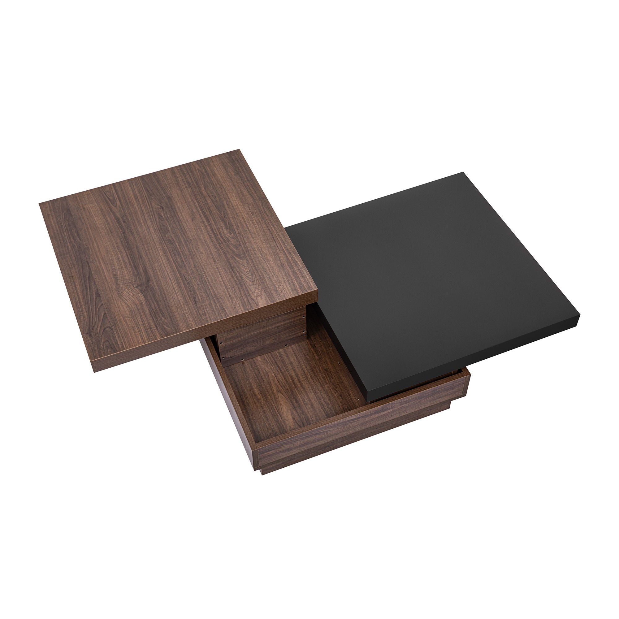 Rotatable Top Coffee Table, Modern Square Coffee Table With Wood Grain Design, 1 Hidden Storage Space For Living Room