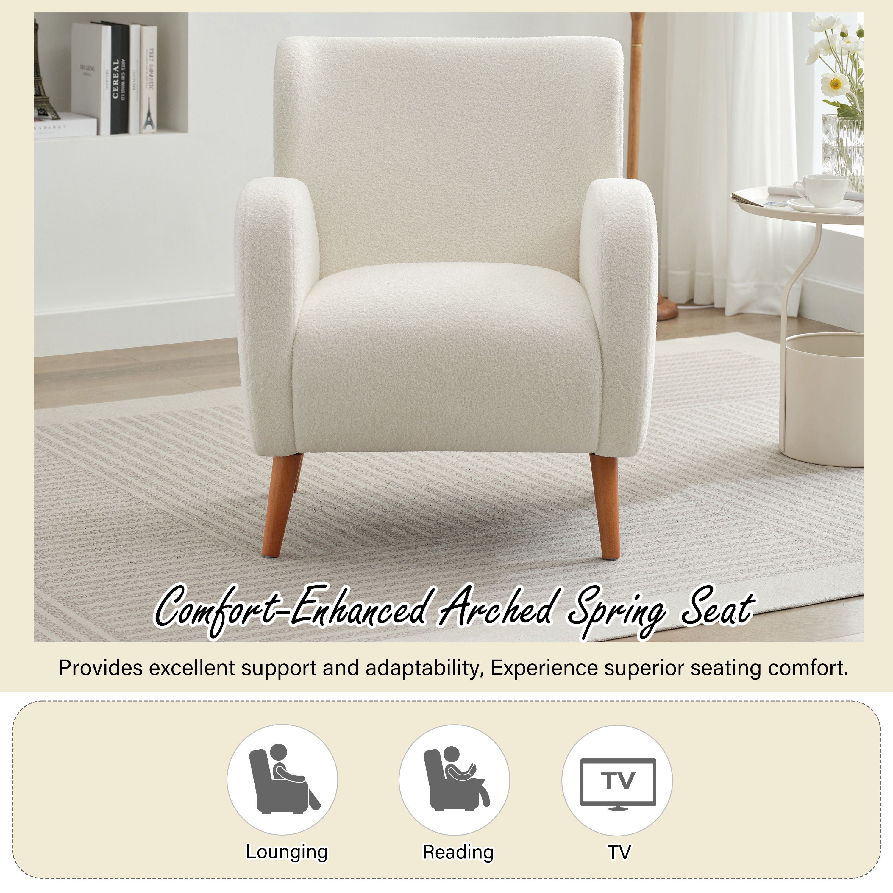 Modern Wing Back Lounge Chair Stylish Design, Soft Fabric, Solid Wood Legs, Durable Frame