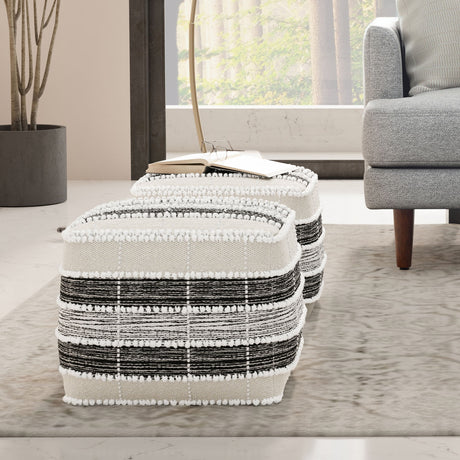 Barley - Square Pouf - White / Beige / Black - view 2