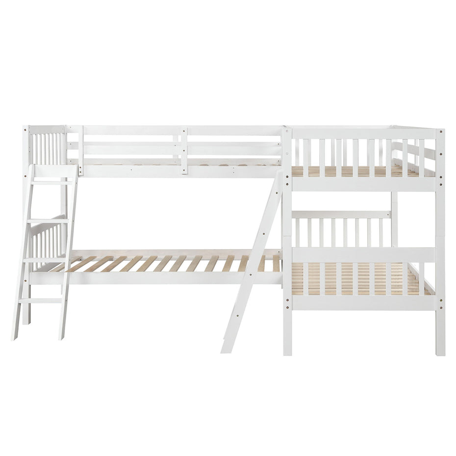 Twin L-Shaped Bunk Bed With Ladder - White