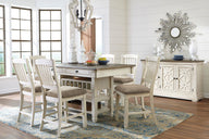Bolanburg - Rectangular Counter Table Set Beige 8 Pc. - Rectangular Dining Room Counter Table, 6 Upholstered Barstools, Dining Room Server by Signature Design by Ashley® | Bel Furniture