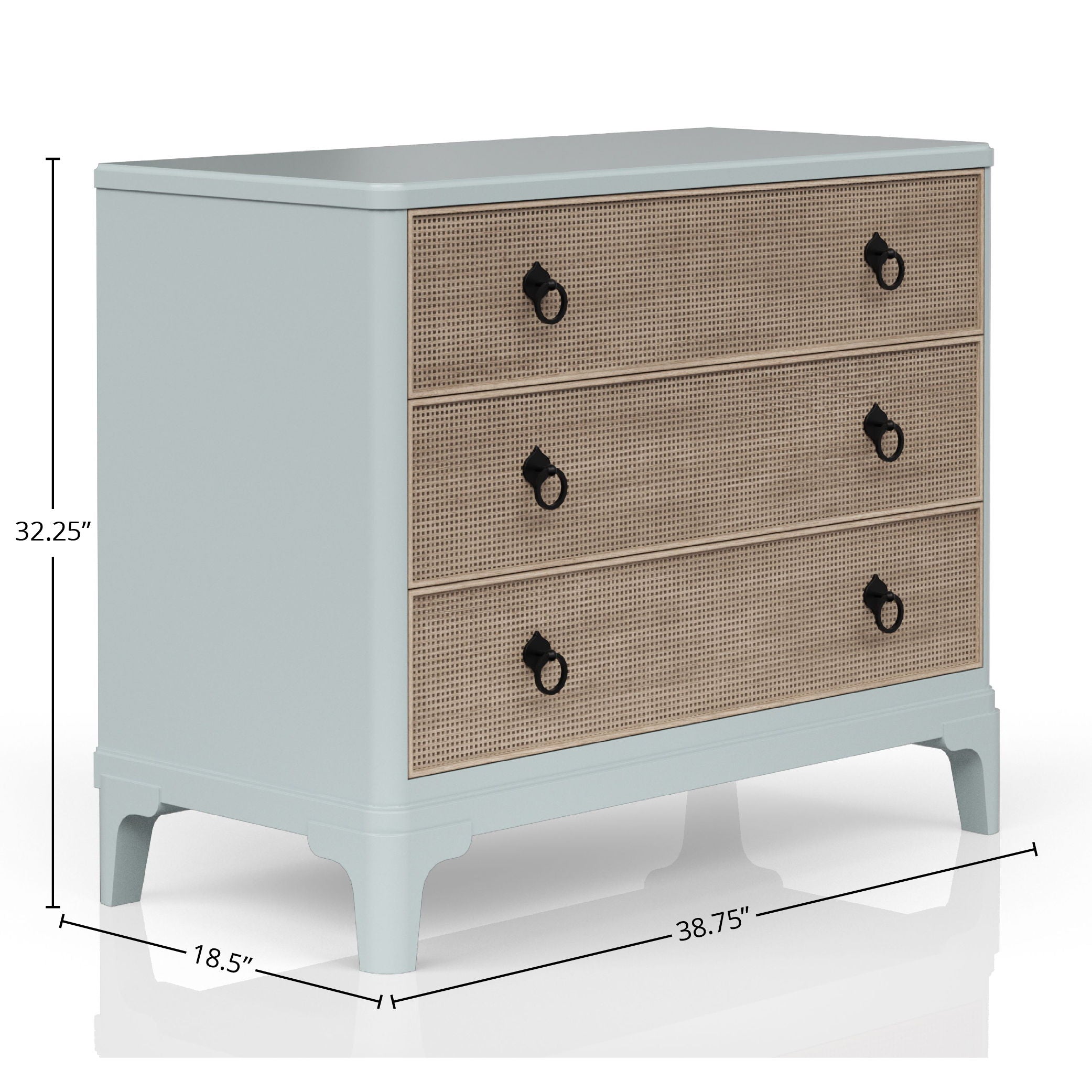 Ocean - 3 Drawers Hall Chest With Cane Fronts - Light Blue