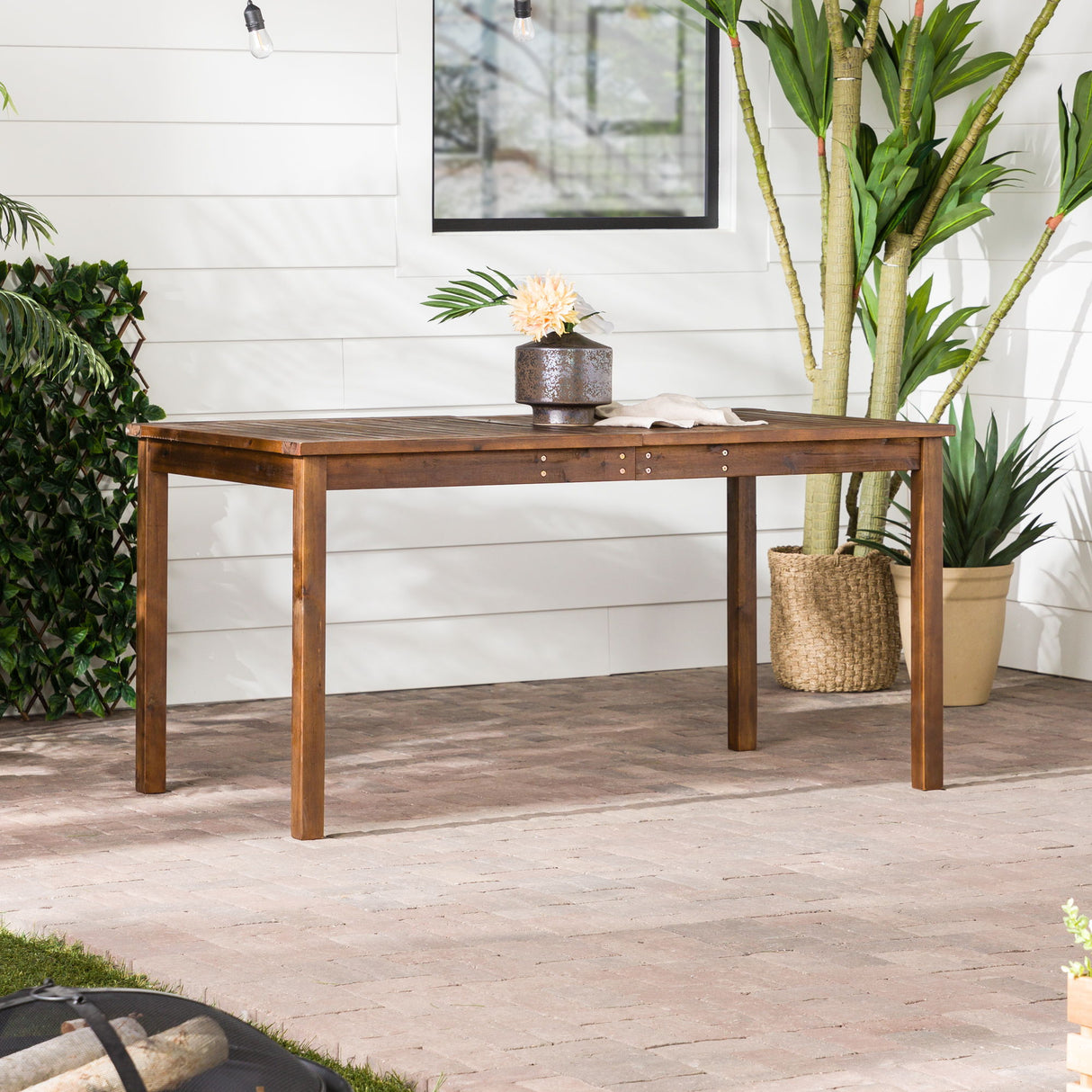 Contemporary Slat Top Acacia Wood Outdoor Dining Table by Walker Edison | Bel Furniture