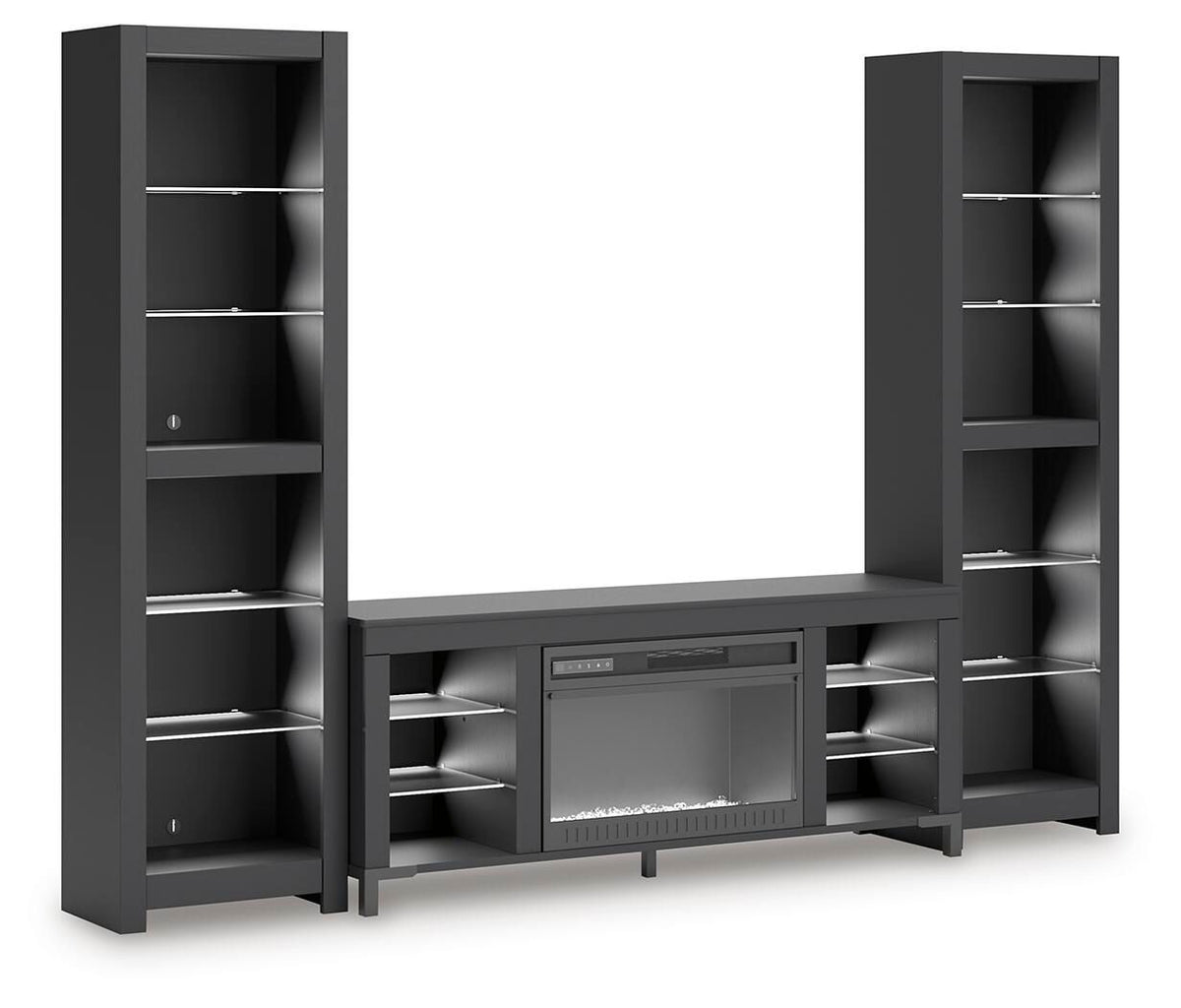Cayberry - 3-Piece Entertainment Center With Electric Fireplace - Black - view 2