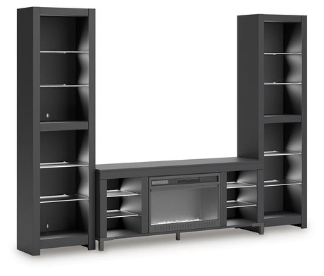 Cayberry - 3-Piece Entertainment Center With Electric Fireplace - Black - view 2