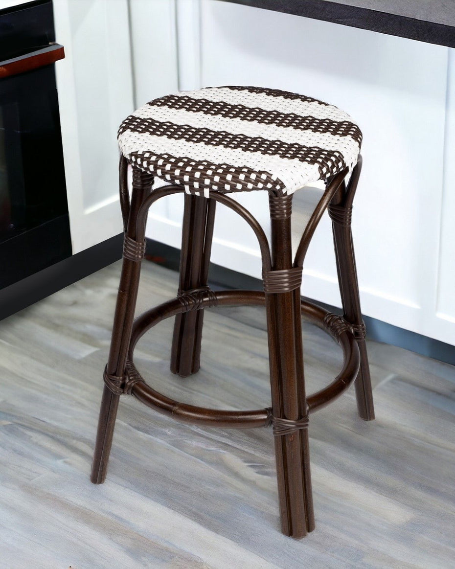 Rattan Backless Counter Height Bar Chair - Dark Brown / White