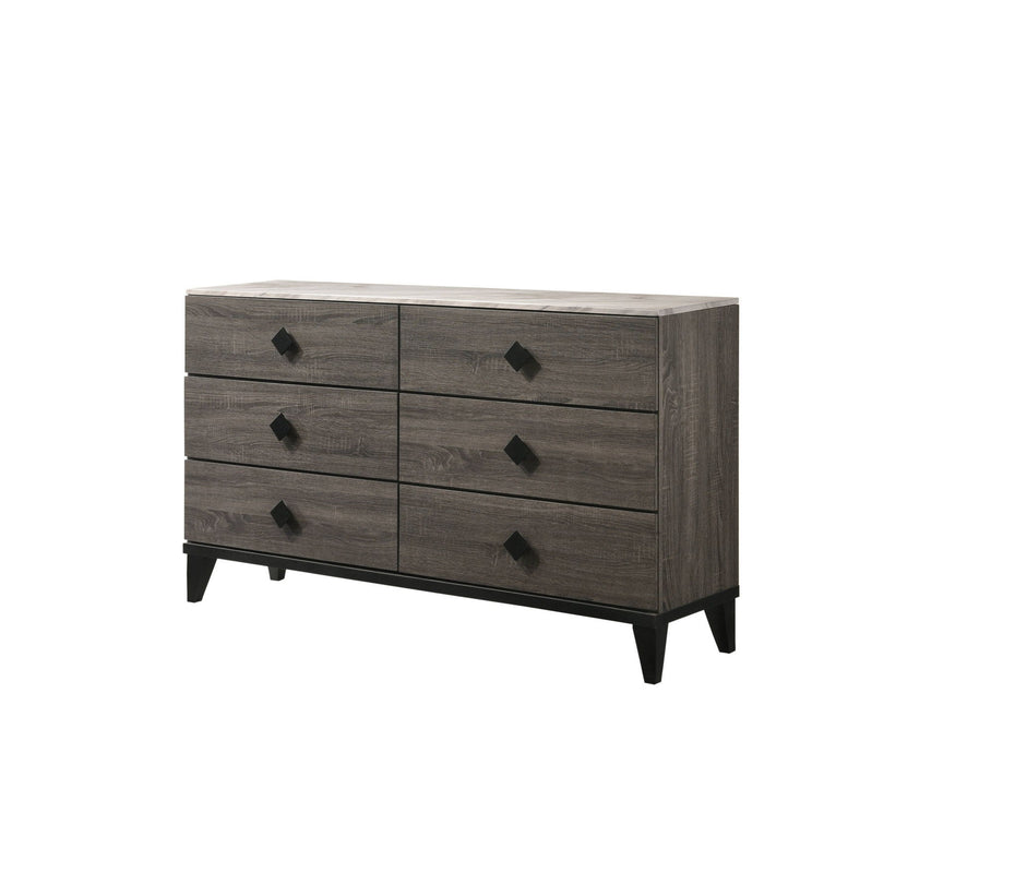 6 Drawer Double Dresser - Gray