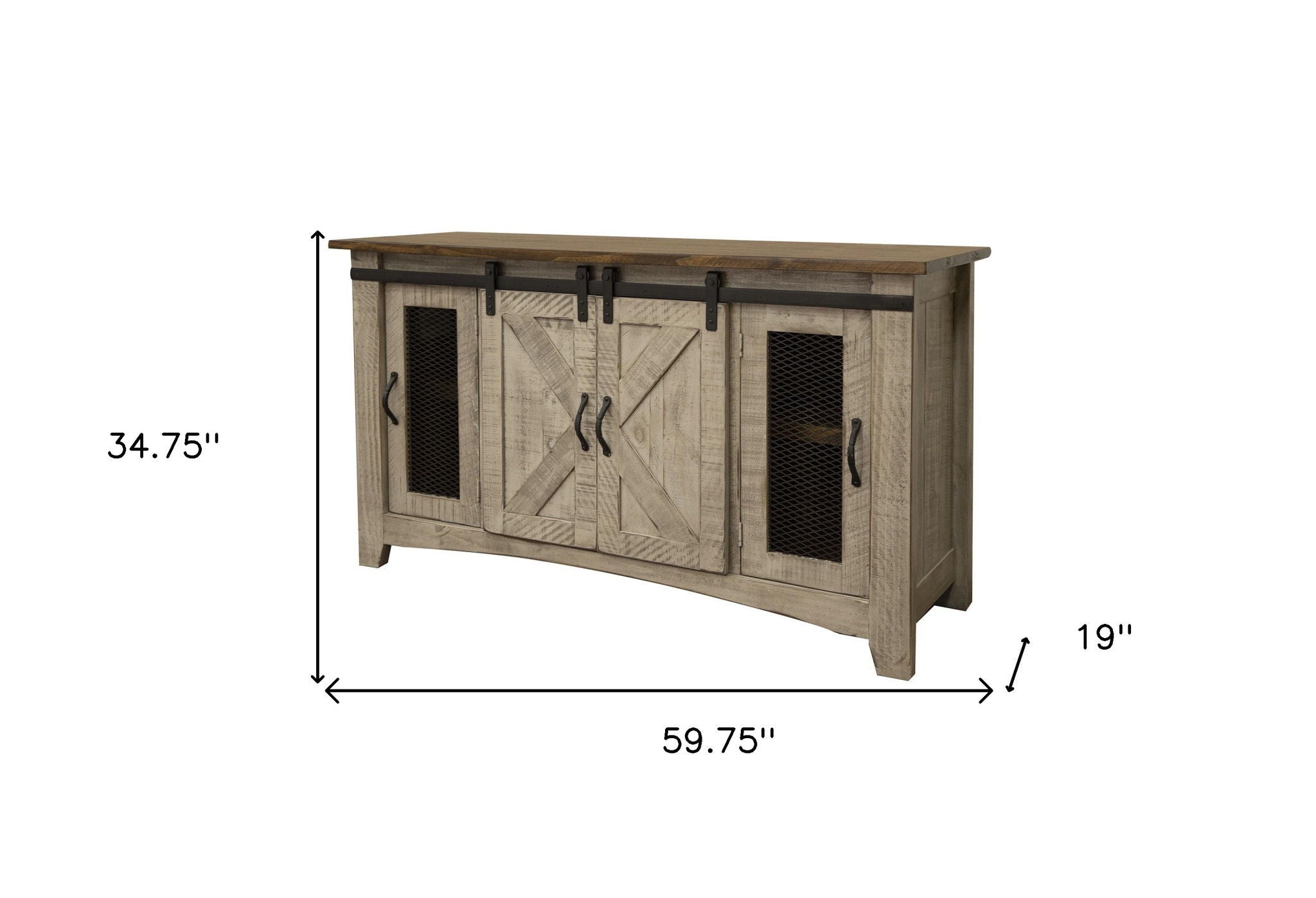 Solid Cabinet Enclosed Storage Distressed TV Stand - Gray