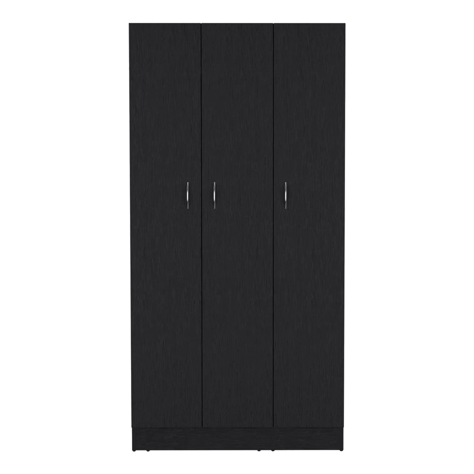 Wardrobe Armoire With 3 Doors And 2 Inner Drawers, 3 Doors - Black