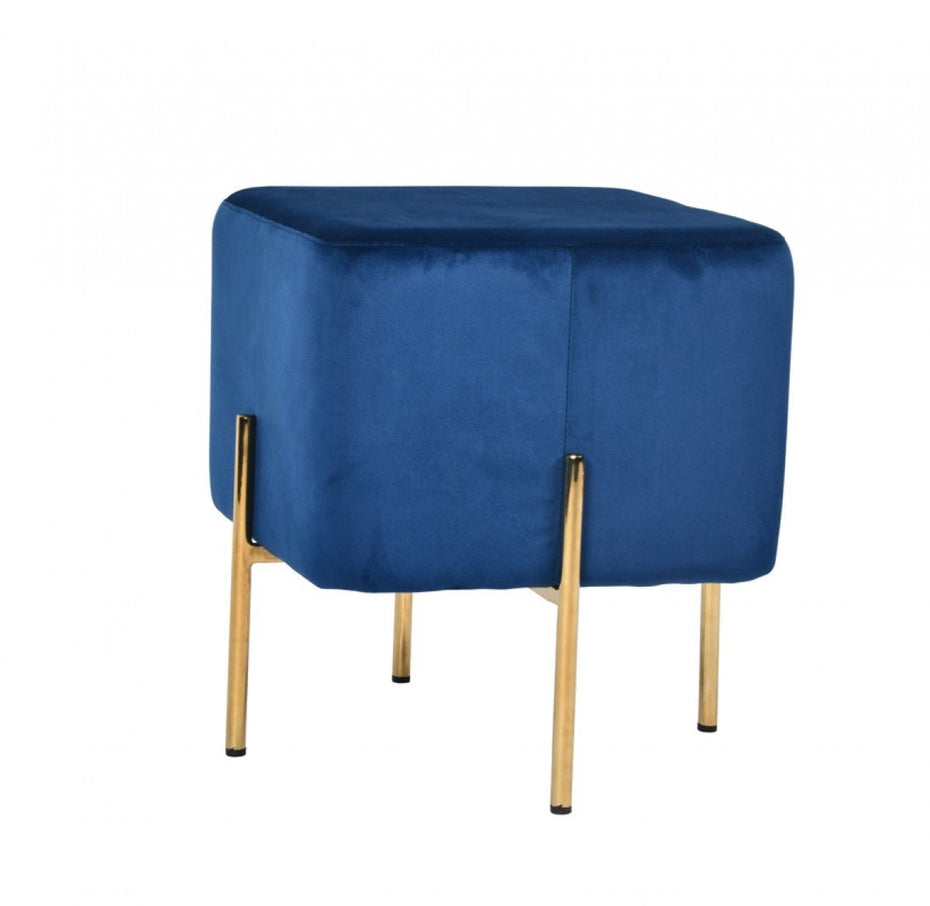 Velvet Cube Ottoman - Blue / Gold