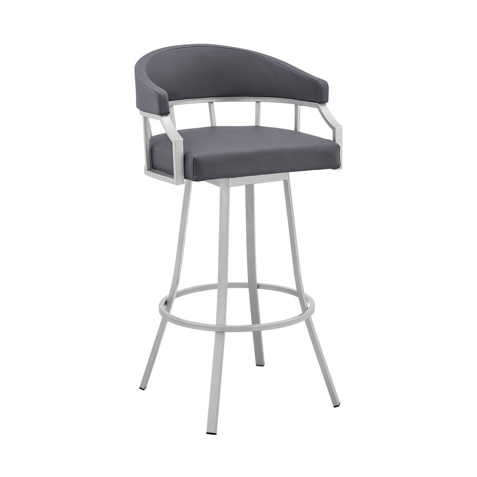 Faux Leather Swivel Low Back Bar Height Bar Chair - Slate Gray / Silver