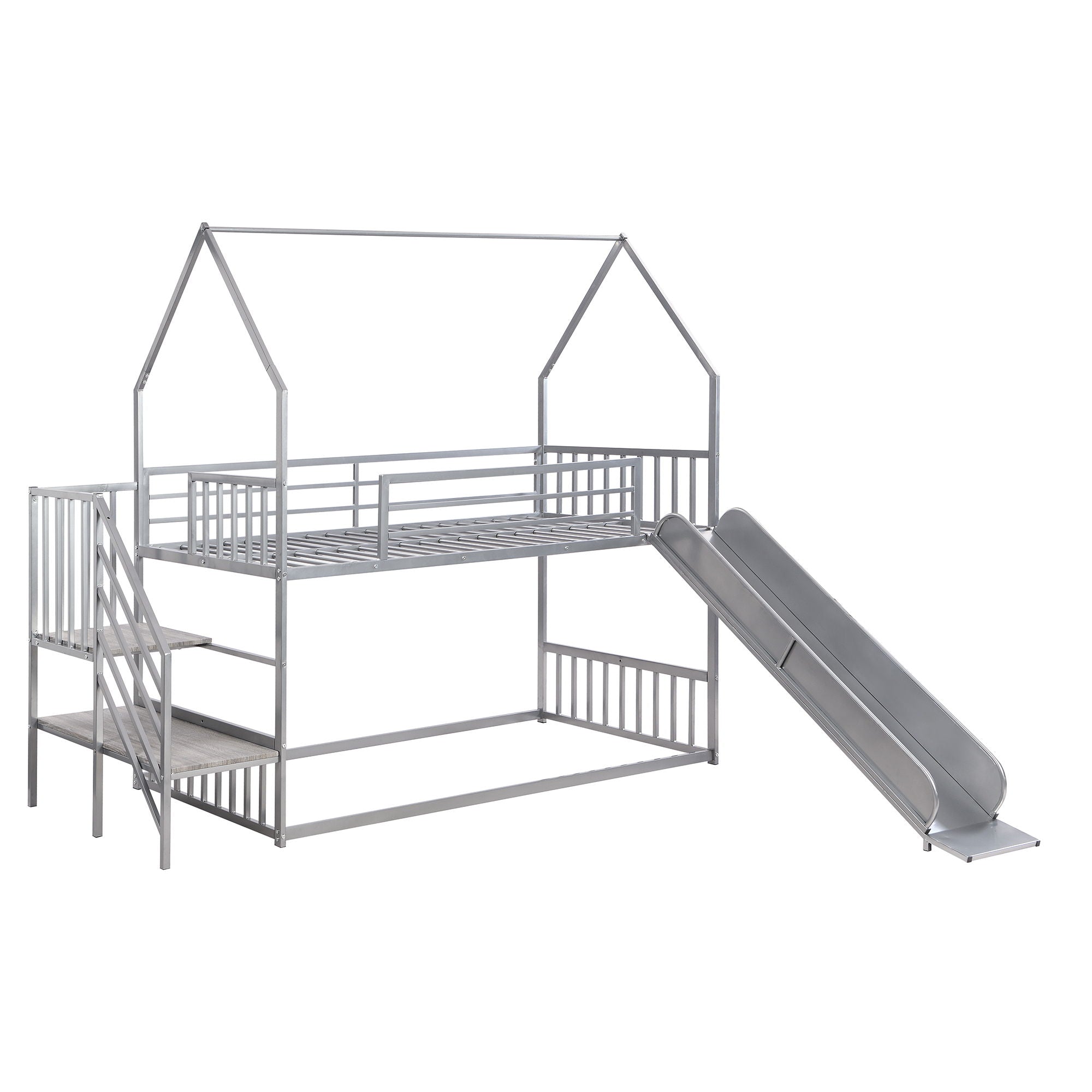 Twin Over Twin Metal Bunk Bed House Bed With Slide And Staircase