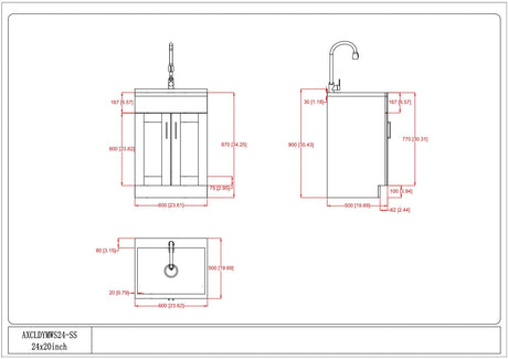 Shaker - Modern Wide, Laundry Cabinet With Faucet And Stainless Steel Sink - view 3