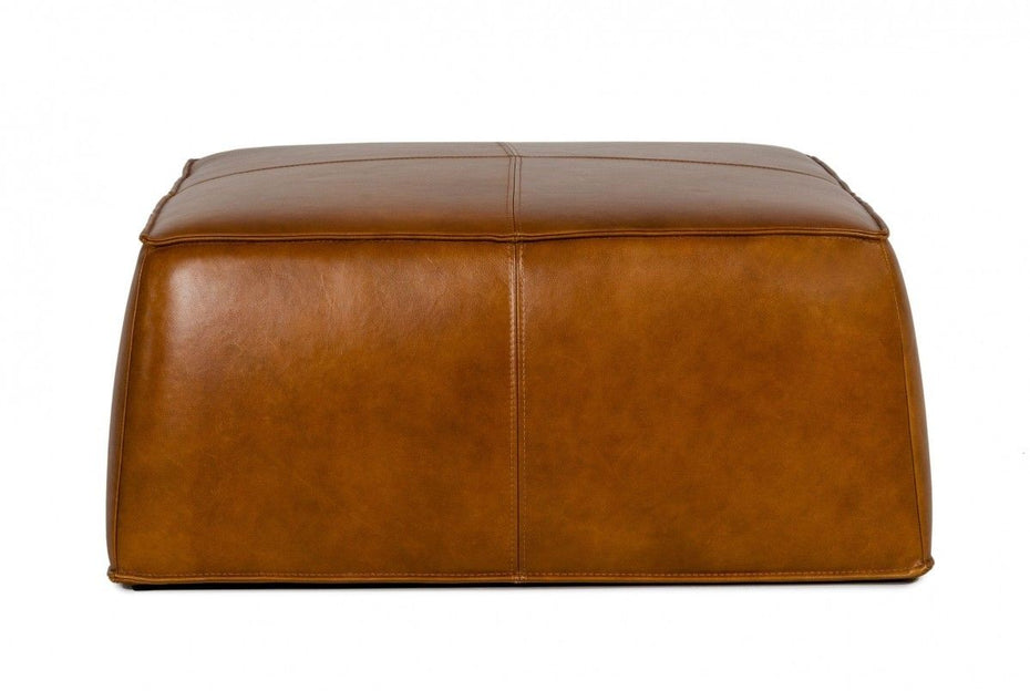 Faux Leather Ottoman - Camel